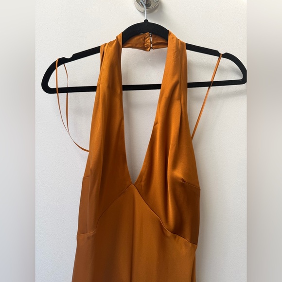 NWT NEW Reformation Daniela Silk Maxi Deep V Dress - Copper Burnt Orange Brown - Picture 12 of 16